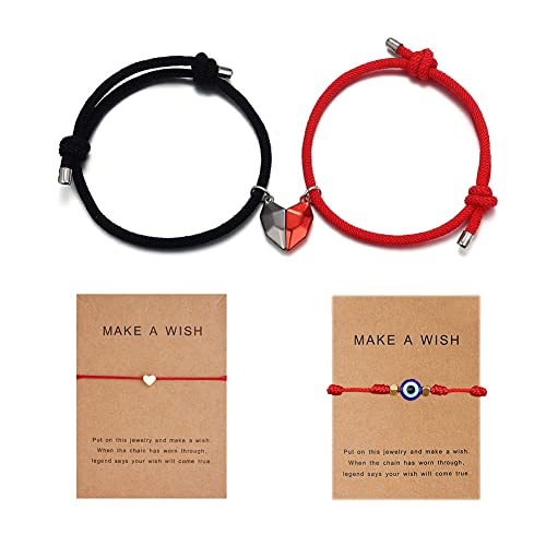 JczR.Y Attract Couple Bracelet 7 Knot Red Rope Evil Bracelet Mutual Attraction Heart Bracelet Matching Couples Bracelets Set for Him And Her Women Friendship Rope Jewelry 4 Pcs