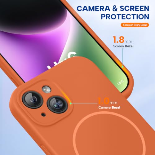 Image of Miracase Magnetic for iPhone 14 Case, [Soft Anti-Scratch Microfiber Lining], Compatible with MagSafe, Liquid Silicone Case Shockproof Drop Protection Phone Case for 14, Orange