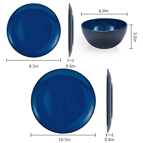 Tp 12-Piece Dinnerware Set, Melamine Dishes Set With Bowls And Plates, Non-Breakable Lightweight Dinner Service For 4, Black And Blue #TOP5