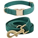 YUDOTE Dog Collar and Lead Set Large,Soft Non-irritant Corduroy Collar Leash Matching Combo for Daily Walking,Green