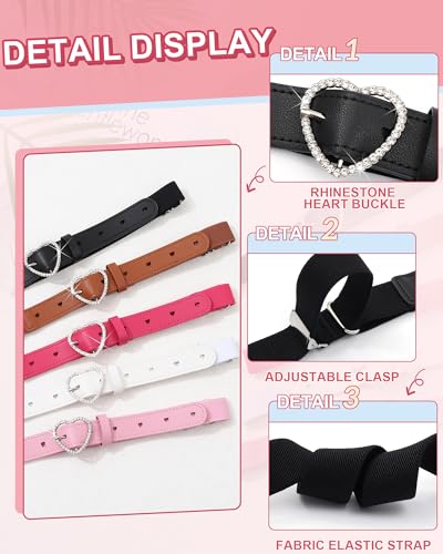 AWAYTR Girls Elastic Leather Belt - Rhinestone Heart Buckle Stretch Kids Belt for Toddler2