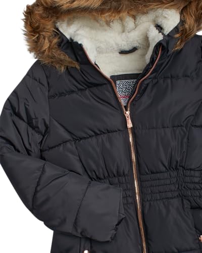 KENSIE GIRL Girls Quilted Puffer Anorak Jacket - Cozy Sherpa Lined Faux Fur Trim Hooded Winter Coat with Cinched Waist (7-16)3