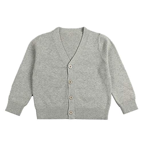 Little Kid Boy Girl Knit Sweater Cardigan Baby V-Neck Button Up Sweatshirt Coat Gray 18-24M