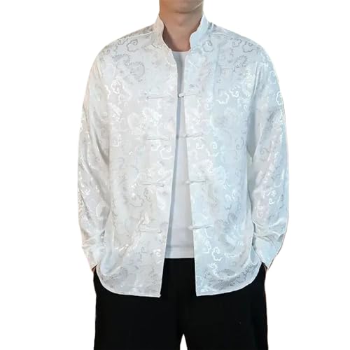 Chemise chinoise en soie blanche pour homme au design dragon élégant