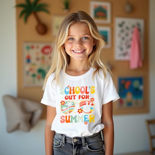 Image of Kids Girl School's Out for Summer Shirt Last Day of School T-Shirt Cute Summer Beach Short Sleeve Tee Tops