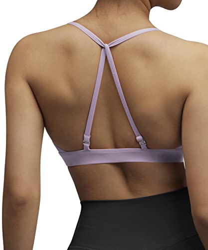 DOULAFASS Strappy Sports Bras for Women Sexy Halter Medium Support Workout Yoga Bra Tops with Removable Cups (X-Large, 245-Light Purple)