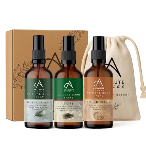 Absolute Aromas Festive Room Spray Gift Set 3 x 100ml - Contains Noel, Frosted Forest and Spiced Citrus - Natural Essential Oil Christmas Room Sprays - Home Fragrance Gift