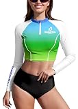 Women Summer Crop Uv UPF Swim Rashguard Sunscreen Sun Sun Guard Shirt Blue Green Gradient S