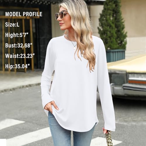 Elesomo Womens Shirts Casual Crew Neck Short/Long Sleeve Tunic Tops Tees2