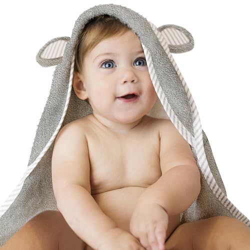 Image of San Francisco Baby Towels for Newborn - Hooded Baby Bath Towels for Boys and Girls, Kids Bath Towels with Hood, Grey