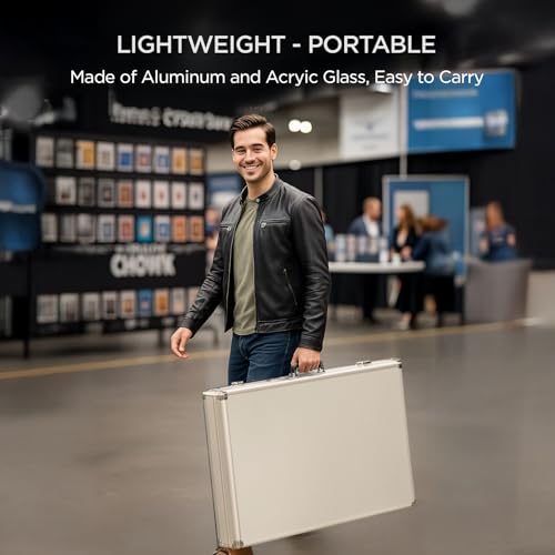 Sports Card Display Case Trade Show Display Case for TCG Pokemon Trading Cards and Jewelry Table Top Display Hold Upto 52 Slabs Made of Aluminum Acrylic Glass Anti Theft Lock Portable 34”x22” - Thumbnail 6