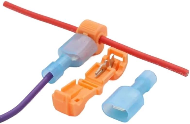 10/50 Sets T Shape Quick Splice Electrical Wire Connectors Crimp Terminals Block Lock for Sq 0.5-4mm 22-17AWG/15-13AWG/13-10AWG(Blue T2,50 Sets(100PCS))