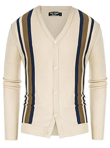 Men's Casual V Neck Long Sleeve Cardigans Knitted Sweater With Buttons M Nude #TOP13