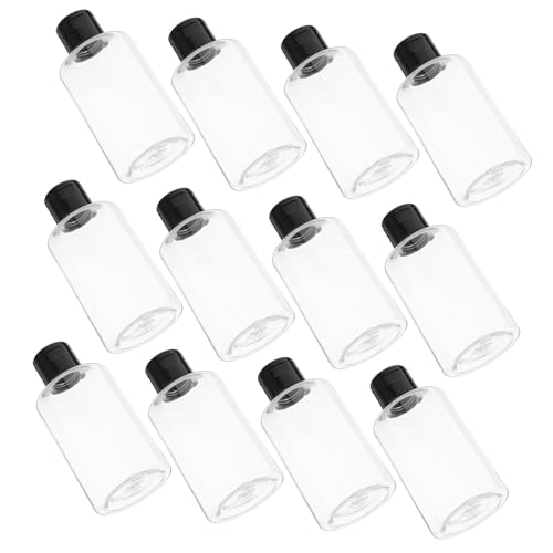iplusmile 12 Piezas Botellas Cosméticas Transparentes con Tapa Abatible Dispensadores Reutilizables de Plástico para Loción Viaje y Laboratorio Resistentes Químicos Compactas y Recargables