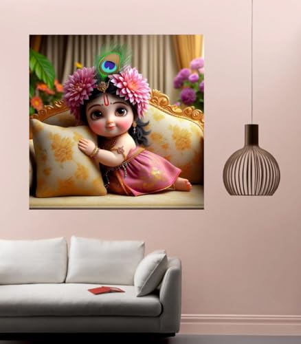 Image of Akki Wold Baby Pink Radha On Soffa Wall Poster For Living Room, Office, Pooja Room (Size - 46CM X 46CM)