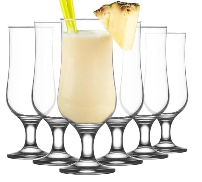 LEOMORD Hurricane Glass Set of 6, 350ml Pina Colada, Cocktail, Mocktail Glasses Stemware Glasses for Drinks, Beers, Cold Drinks, Juices, Gifting, Shakes, Water, MultiUse, Home and Bar Use