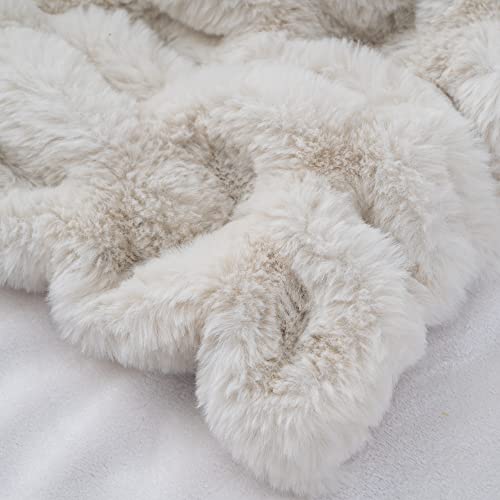 Luxury Concepts Lightweight Faux Rabbit Fur Throw Blanket, Ruched Elegant Wrinkle Resistant, Anti-Static And Washable For Couch Sofa Bed, 50" X 60" In, Beige #TOP2