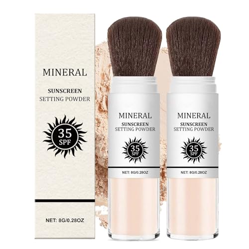 Sunscreen Setting Powder, SPF 35 Mineral Solar Polvo, Maquillaje en Polvo Suelto, Control de Aceite de Larga Duración, Protección Solar Mineral para Cabello y Cuero Cabelludo, Polvo Facial Ligero Y