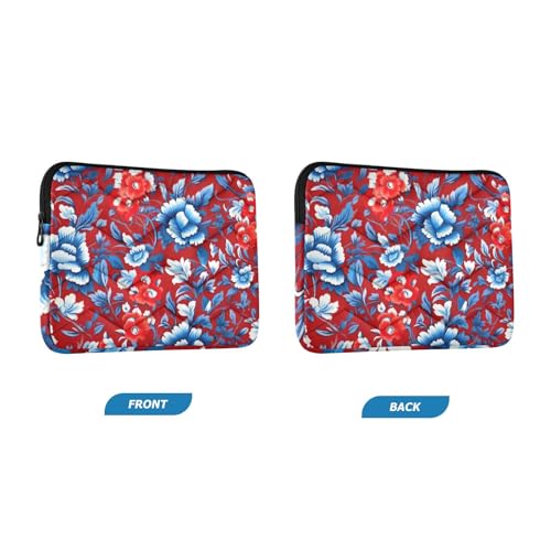 Funda para portátil 13-14 pulgadas con flores azules y rojas miniatura 2