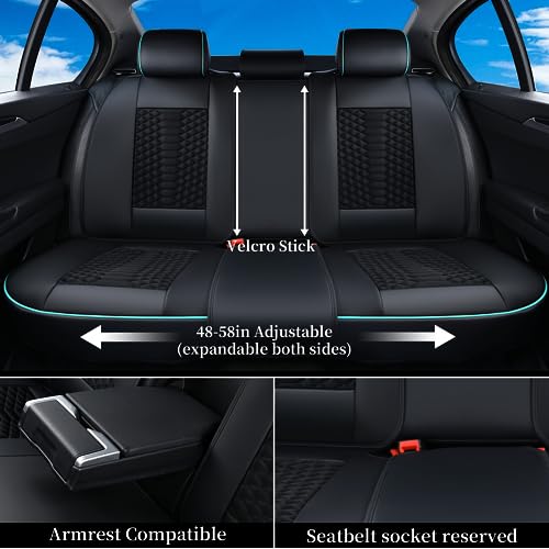 Image of Coverado Car Seat Covers Full Set, 5 Seats Universal Seat Covers for Cars, Breathable Fabric Faux Leather Auto Seat Cushions, Front and Rear Seat Protectors Fit for Most Cars, Black& Blueline