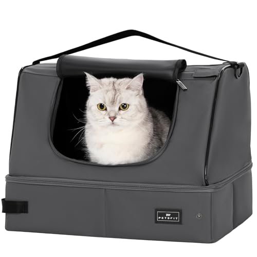 Image of PETSFIT Portable Cat Litter Box - Removable 2-Layer Leak-Proof Lining, Scratch-Resistant Fabric with Sturdy Support Frame, Travel & Collapsible Cat Litter Box Grey