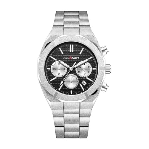 X psblty Montre Homme Multifonctionnelle À Six Aiguilles, Chronographe, Bracelet en Acier Doré Rose, Affichage De La Date, Mouvement À Quartz.(Black Face with Silver Belt)