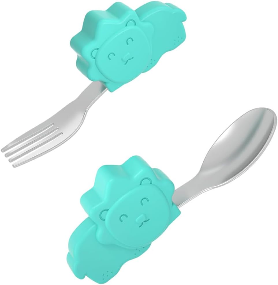 Friendly Silicone Spoon Fork Creative Dining Utensils for Ergonomic Design for Home Picnics and Kindergartens Stainless Steel Random Mint
