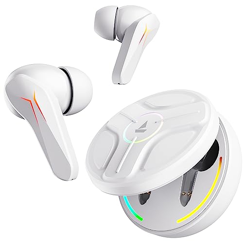 Image of Boat Immortal 141, ENx Tech, 40HRS Battery, Low Latency Mode, Fast Charge, IPX4, IWP Tech, RBG Lights, v5.3 Bluetooth Earbuds, TWS Ear Buds Wireless Earphones with mic, Gaming Earbuds (White Sabre)