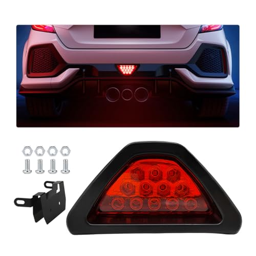 MUQIDA Car F1 Style Brake Light, Super Bright DRL Fog Rear Tail Third Brake Light with 12 LED, Waterproof F1 Style Triangle Warning Flash Lamp for Cars Trucks SUVs Safety Stop (Red)