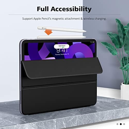 MoKo Magnetic Smart Folio Case Fit iPad Air 5 2022/iPad Air 4th Generation 10.9 2020/iPad Pro 11" 2018 - [Support Apple Pencil 2 Pair/Charging] Lightweight Stand Cover Auto Wake/SleepBlack