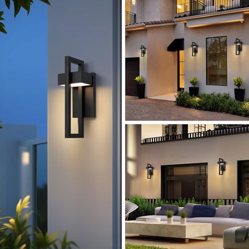 LamQee Outdoor Wall Lights Modern Exterior Lighting Fixtures, 3000K Integrated LED Outdoor Wall Sconce Lighting 2 Packs, Matte Black Outside Wall Mount Lights for House Front Door Porch Garage Patio by LamQee - Image 4
