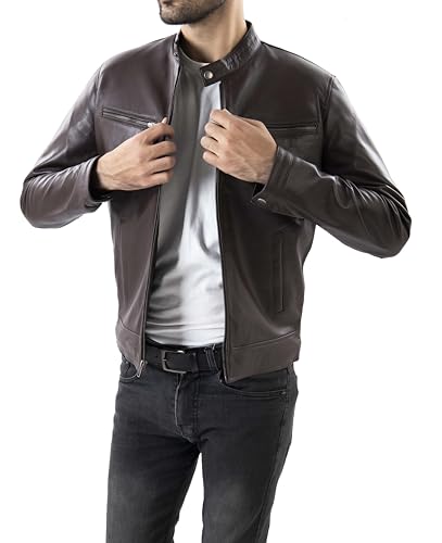 Image of Jild Classical Single Piece Lambskin Leather Jacket Men - Everyday Wear Snap Tab Collar Men's Motorcycle Leather Jacket