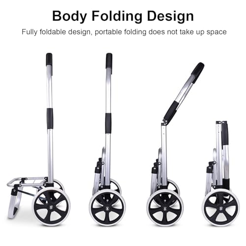 Einkaufstrolley,55L Einkaufswagen Klappbar mit 2 Räder und Wasserdichter Abnehmbarer Einkaufstasche Tragfähigkeit 50kg Aluminium Rahmen Trolley für Einkaufen oder Transportieren von Waren (Schwarz) – Bild 7