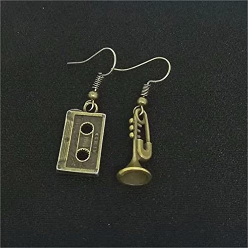 Wyguyo Antique Bronze Color Tiny Guitar Trumpet Dangle Earrings, Music Lover Retro Jewelry #TOP28