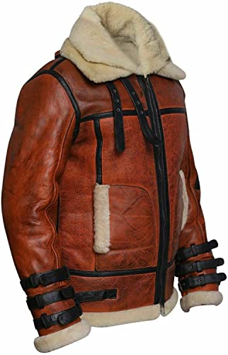 Luxurious Brown shearling jacket sheepskin leather For Men4