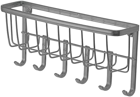 mDesign Wall Organiser  Letter Tray and Key Rack with 6 Hooks for Hanging  Hallway Letter Basket for Letters, Documents and Envelopes  Graphite Grey
