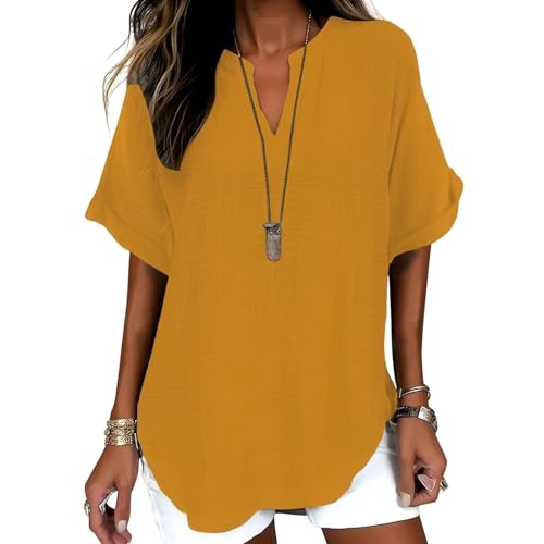 Women's Plain Short Sleeve Blouse, Casual Solid Color Top for Daily Wear, Ladies Clothes for All Seasons (US, Alpha, XX-Large, Regular, Regular, D)