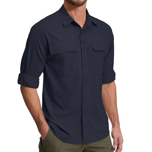 Men's Long Sleeve Hiking Fishing Shirts UPF 50+ Sun Protection Quick Dry Shirts Outdoor Travel Safari Camping