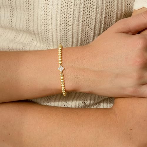 Bijoux tendance en or rose et blanc bracelet perles élastique trèfle - 5