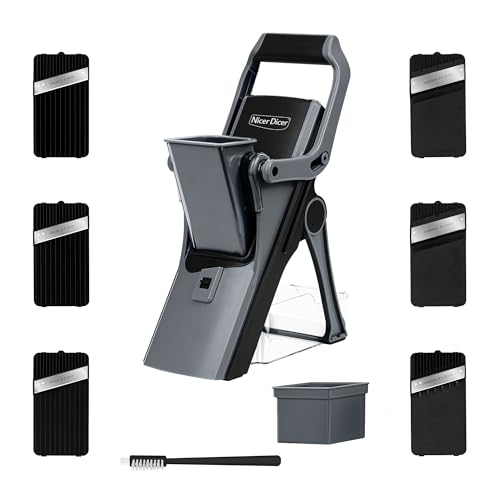 Genius Nicer Dicer Mando, 12 pezzi, affettaverdure, affettaverdure, affettaverdure, taglio cetriolo, mandolina con 6 lame intercambiabili, affettaverdure (nero-grigio)