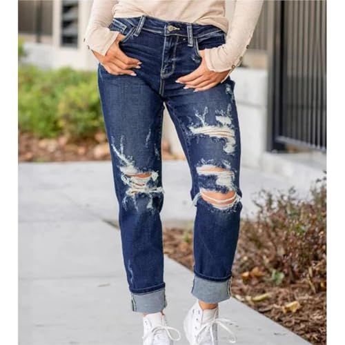 Mypeachd Jeans Tummy Control Distressed Cuffed Boyfriend Jeans Plus Size Skinny High Waist Jeans Women Ripped Jeans3