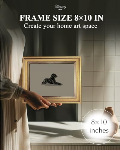 Image of HUARCEY Gold Framed Vintage Wall Art Black Dog Wall Decor Minimalist Animal Art Pictures Room Decor Dog Lovers Gifts Modern Canvas Prints Shelf Artwork for Bedroom Bathroom Living Room 8x10in