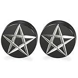 JewelryWe Schmuck Magnet Ohrringe, Edelstahl Fünfzackigen Stern Runde Kreis Magnetische Fakeplugs Ohrstecker für Herren Damen Ohr Clips Tunnel Ohne Loch Non-Piercing Schwarz 12MM