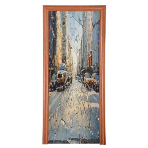 FLildon Broken Windshield with City Cars Print Door Cover Decoration, Party Accessory Porch Decor for Festive Ornament Room Door Covers 32 x 79 Inch