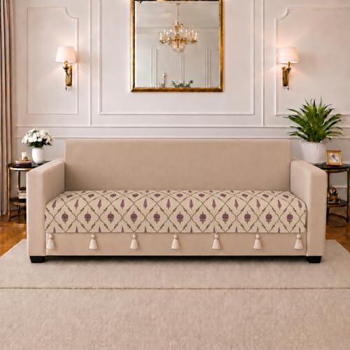 Image of STITCHNEST 'Eden Weaves Collection Series' 3 Seater Sofa Cover| Elegant Woven Fabric, Decorative Tassels, Washable & Durable for Modern Living