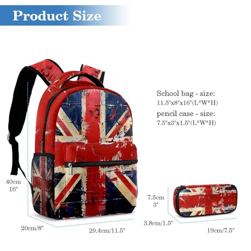 Cartables vintage Union Jack grand sac à dos ado trousse scolaire et voyage - 2