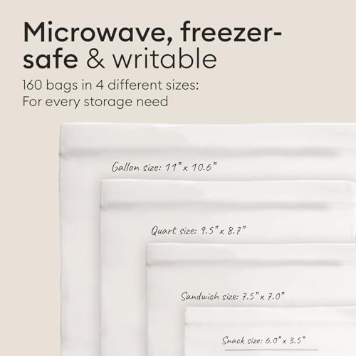 Image of Vove Compostable Storage Bags 160 Ct Variety Pack (S /M /L /XL), Plastic-Free Zip Bags for Food Storage and Meal Prep, PFAS-Free and BPI Certified, Freezer Safe Airtight Seal, Plant-Based