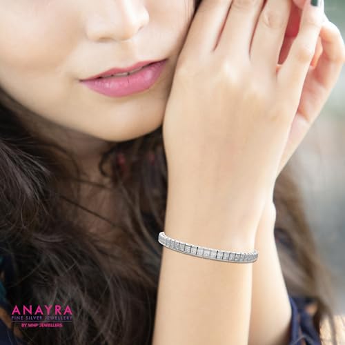 Image of 925 Sterling Silver Adjustable Bracelet for Women | Solitaire Heart Crystal Tennis Design | Elegant Sparkling Daily Wear Jewellery | Stylish Gift for Girls & Women
