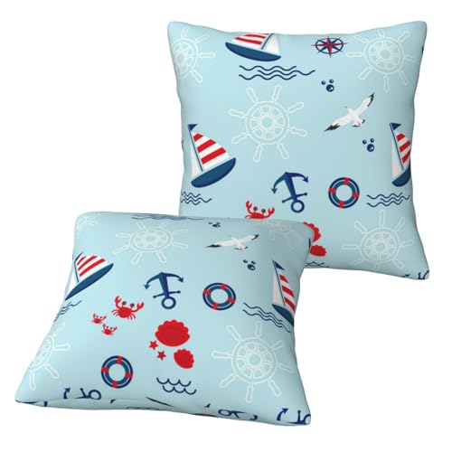 Throw Pillow Covers 20x20 Inch Set of 2 (No Pillow) - Sailboats Anchors Square Decorative Pillow Case for Couch Bed Living Room House Decor, Soft Cushion Cover for Sofa Bedroom