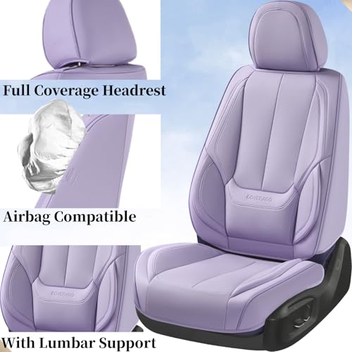 Image of Coverado Seat Covers, Car Seat Covers Front Seats, Car Seat Cover, Car Seat Protector Waterproof, Car Seat Cushion Nappa Leather, Purple Seat Covers Carseat Cover Universal Fit for Most Cars